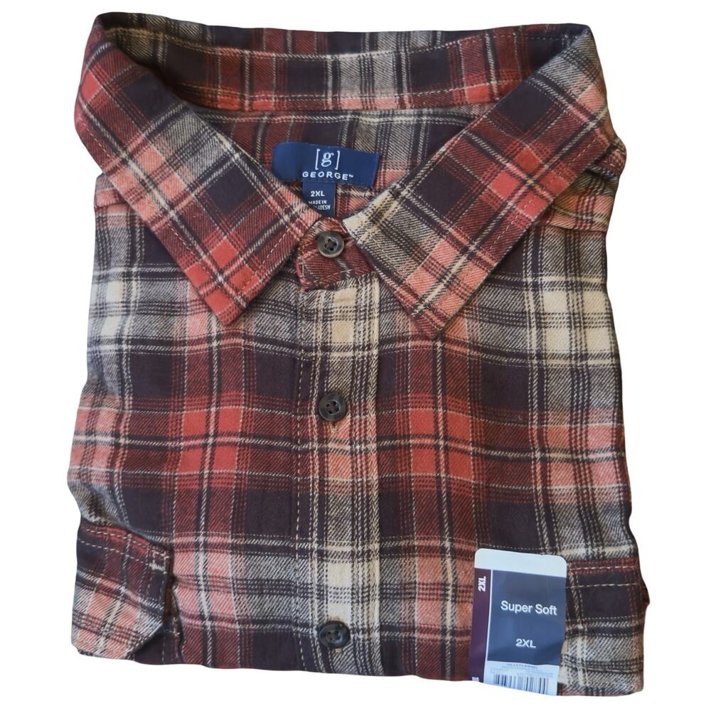 George Super Soft Flannel Shirt Men’s 2XL Red Plaid Button Front NWT - Picture 7 of 7